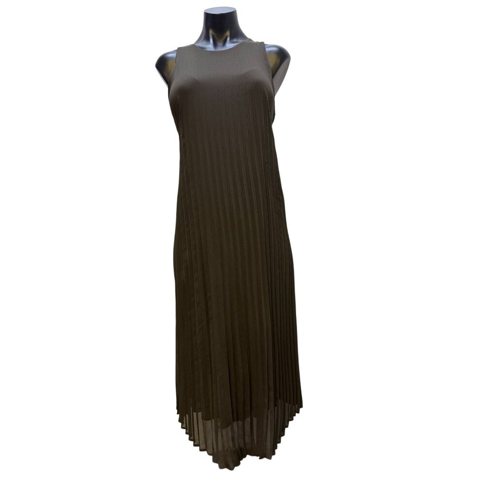 Enza Costa Sleeveless Pleated Midi Dress Green M
